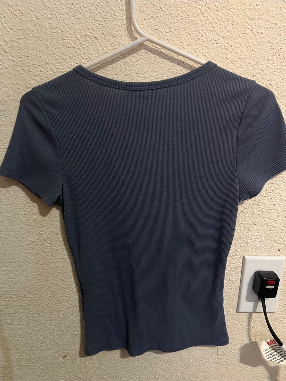Navy Snap-Front Ribbed Short Sleeve Top - Picture 5 of 6